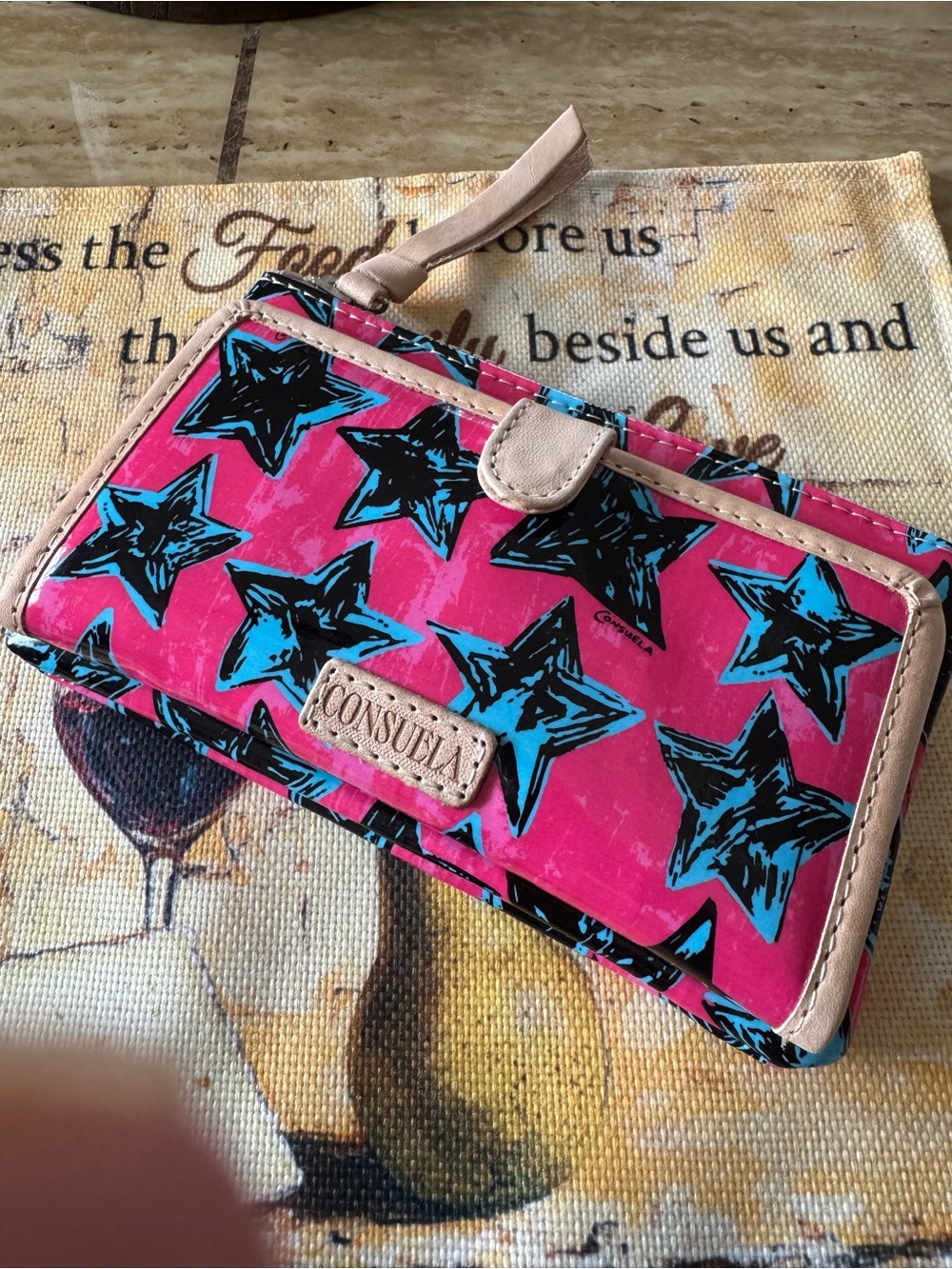 Consuela Pink Wallet with Blue and Black Star Print NWT (Price Firm)